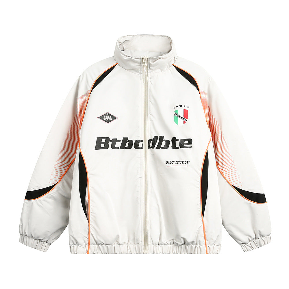 Splicing Gradient Letter Cotton Padded Loose Stand Collar Jacket