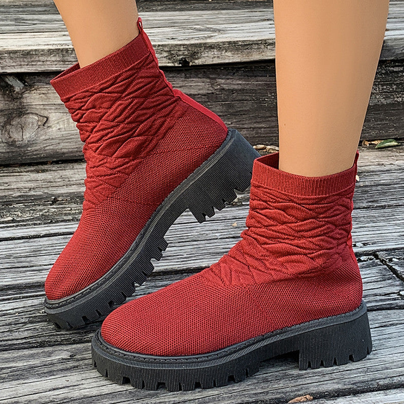 Women's Thick Heel Solid Color Casual And Comfortable Martin Boots