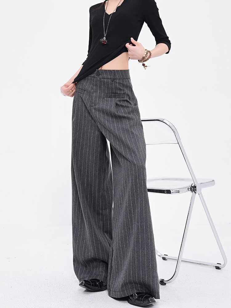 Vintage Stripe Black Suit Pants All-match Wide Leg Pants