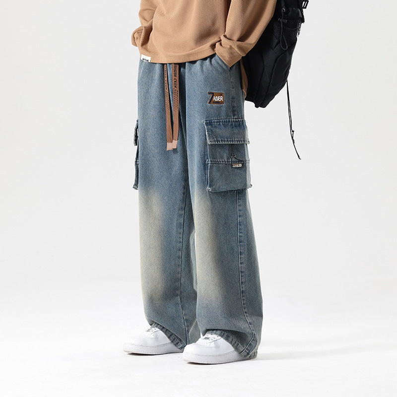 Fashion Wash Straight Cargo Jeans For Men
