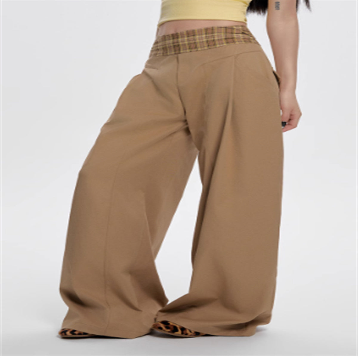 Women's Summer High Waist Plaid Casual Pants