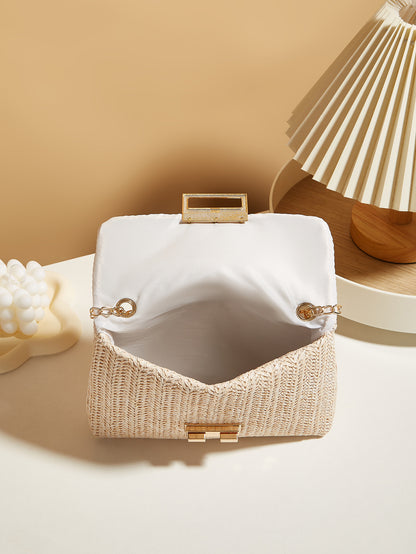Women's Straw Lock Closed Simple Square Bag