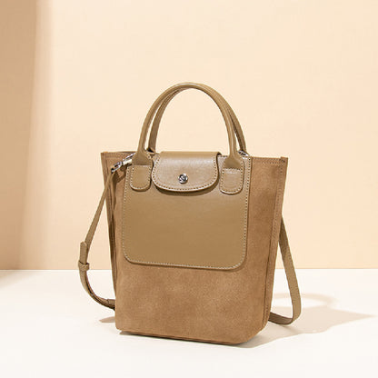 Women's Suede Stitching One-shoulder Bucket Bag