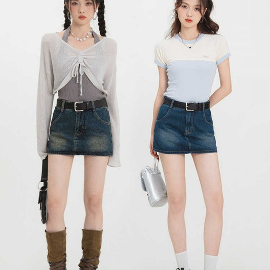Retro A- Line Denim Short Skirt