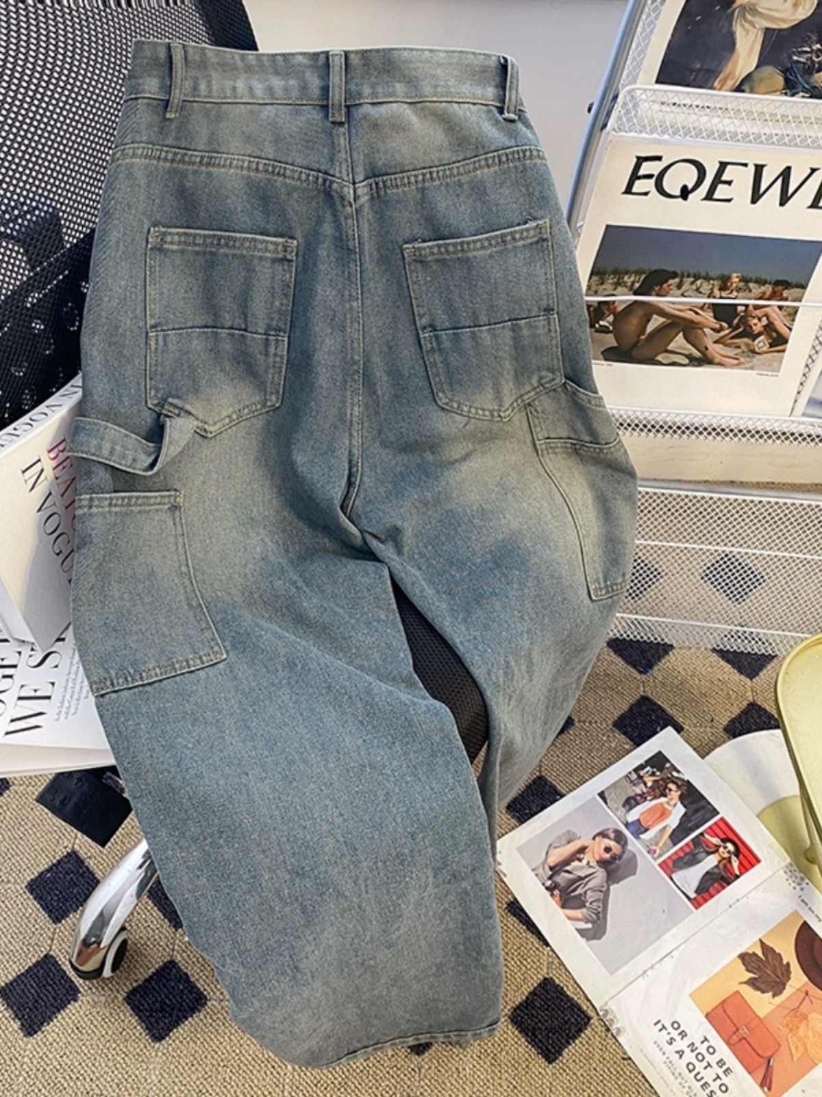 Split Breasted Jeans Men's Ins Trendy Straight Slightly Pull
