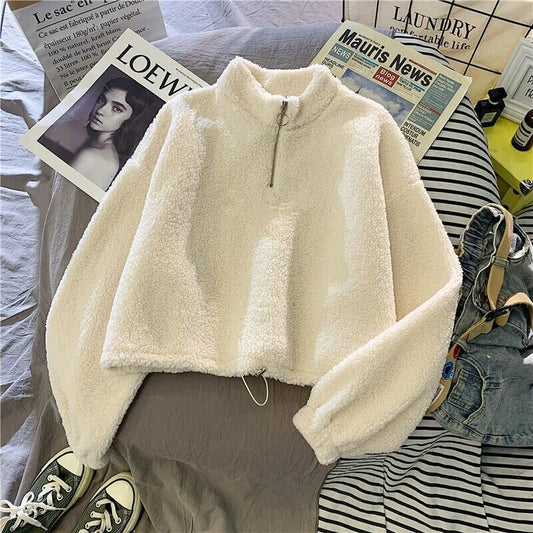 Women's Half Turtleneck Fleece-lined Thick Lambskin Sweater