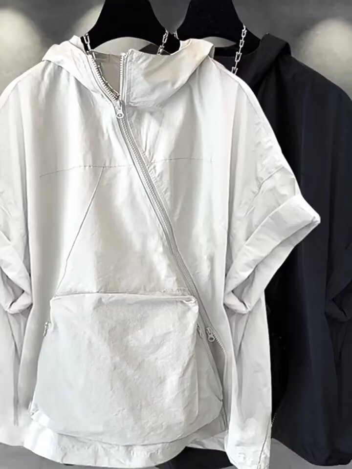 Men's Summer Zipper Design Hooded Short-sleeved T-shirt