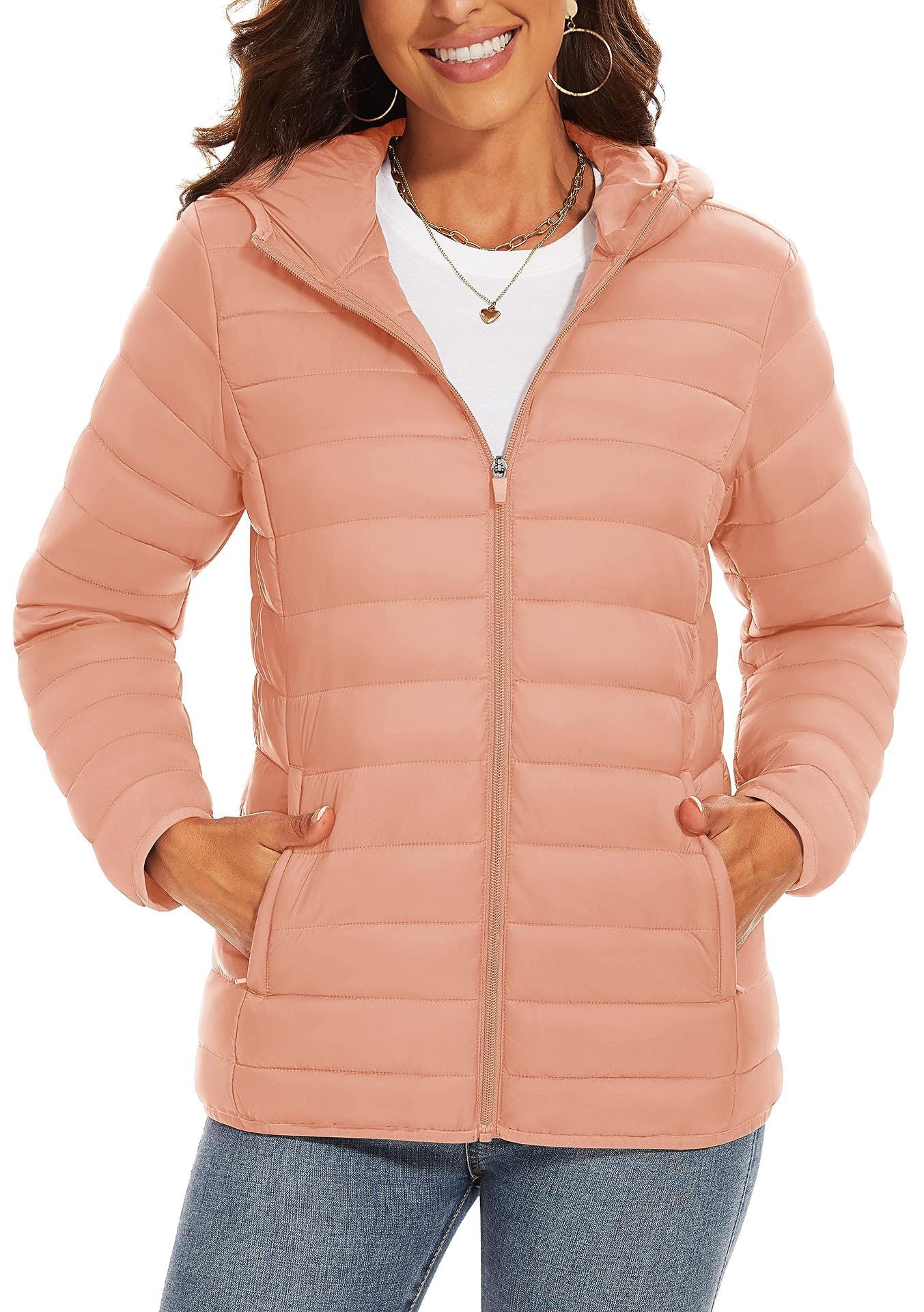 Hooded Down Jacket Zipper Winter Warm Coat Jacket