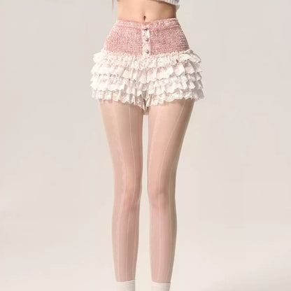 Peach Blossom Bud White French Lace Shorts
