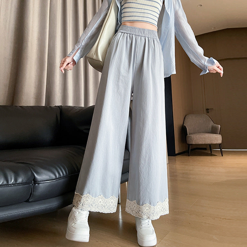 Women's Washed Cotton Lace Wide-leg Pants