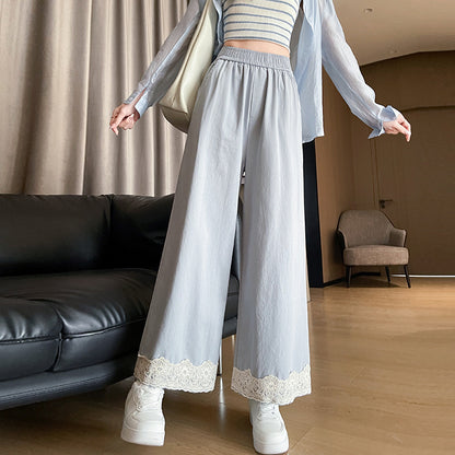 Women's Washed Cotton Lace Wide-leg Pants