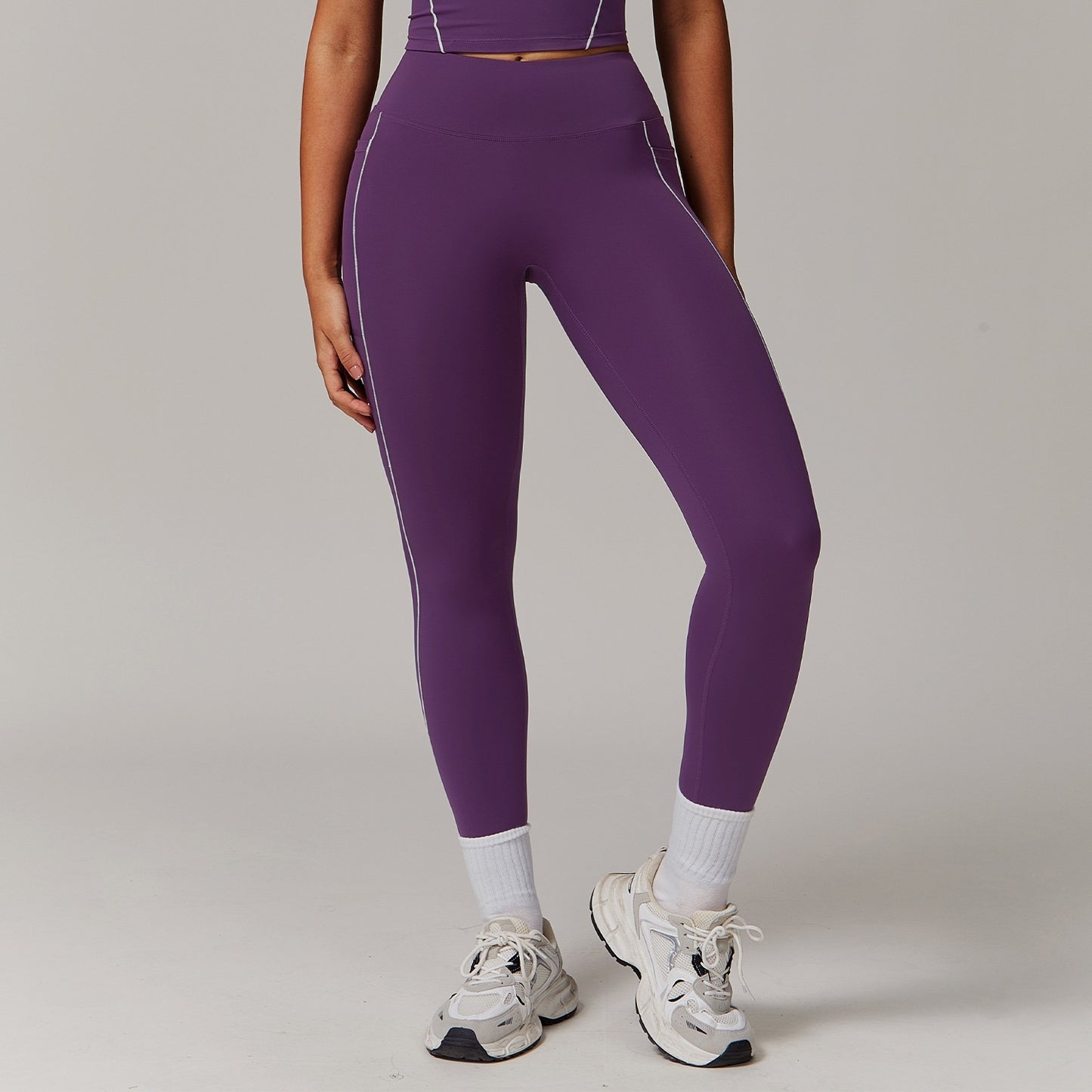 Fitness Contrast Color High Waist Nude Feel Pocket Yoga Pants
