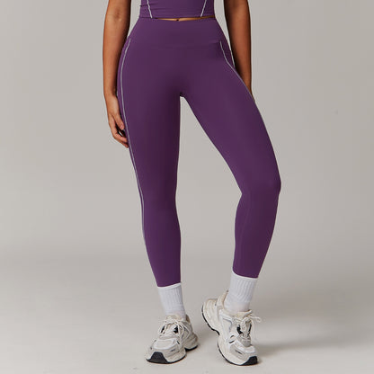 Fitness Contrast Color High Waist Nude Feel Pocket Yoga Pants