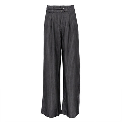 Retro High Waist Loose Striped Straight Suit Pants