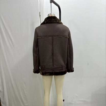 Women's Fashion Fur Integrated Leather Coat Top