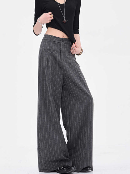 Vintage Stripe Black Suit Pants All-match Wide Leg Pants