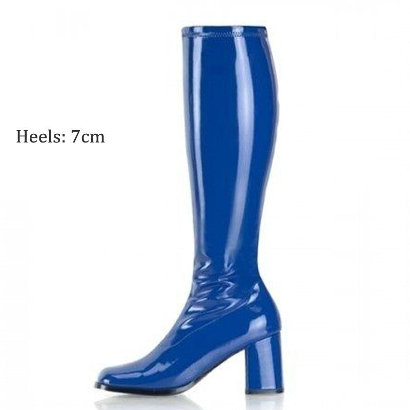 Patent Leather Stretch Chunky Heel All-matching Middle Boots