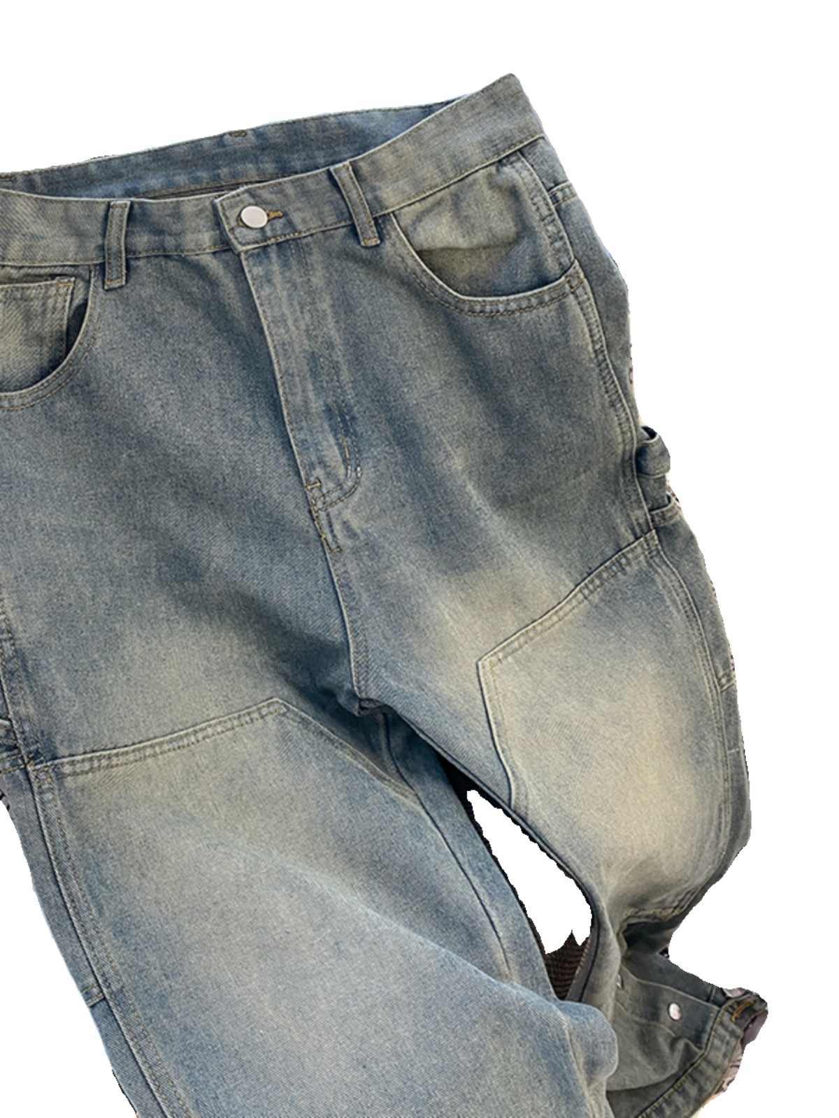 Split Breasted Jeans Men's Ins Trendy Straight Slightly Pull