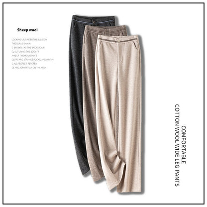 Herringbone Wool Soft And Thickened Woolen Pants Women's High Waist Wide Leg Pants