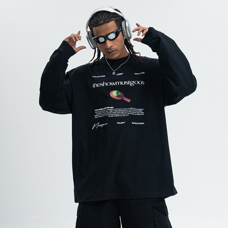 American Street Abstract Letter Printed Cotton Long-sleeved T-shirt