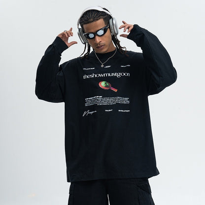 American Street Abstract Letter Printed Cotton Long-sleeved T-shirt