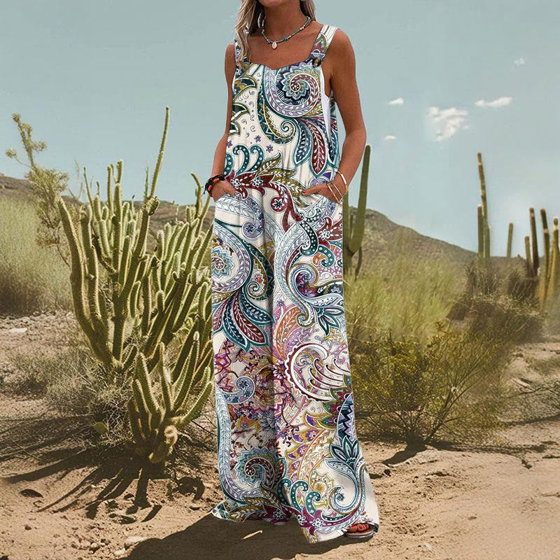 Women's Vintage Print Jumpsuit European And American Loose