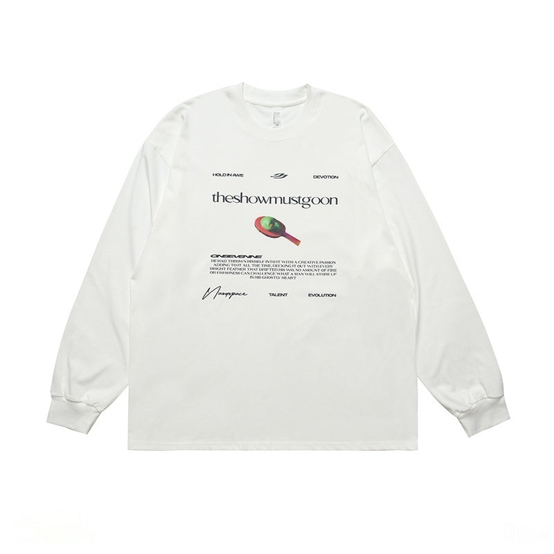 American Street Abstract Letter Printed Cotton Long-sleeved T-shirt