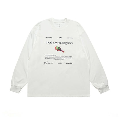 American Street Abstract Letter Printed Cotton Long-sleeved T-shirt