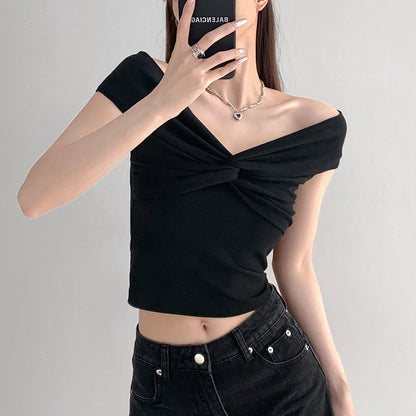 Pleated Kink Stacking Short Sleeve Comfortable Top