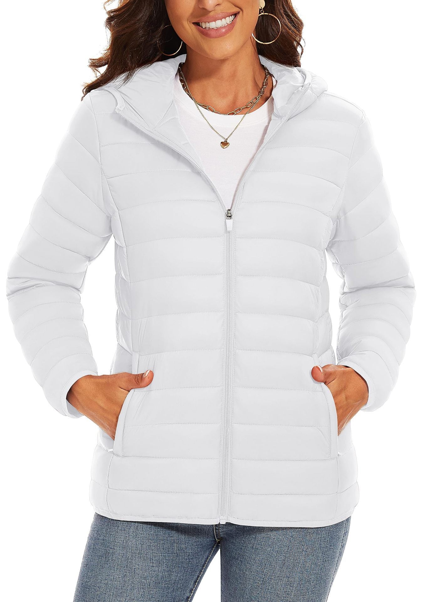 Hooded Down Jacket Zipper Winter Warm Coat Jacket