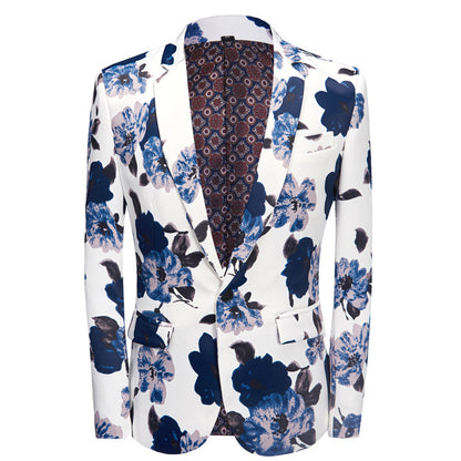 New Printing Men's Suit Set Blue Flower Performing Costumes