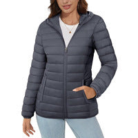 Hooded Down Jacket Zipper Winter Warm Coat Jacket