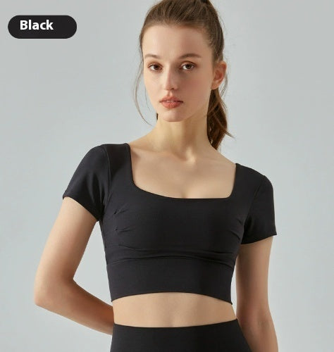 Hollow-out Beauty Back Yoga Short Sleeve Women's Removable Chest Pad Workout Top