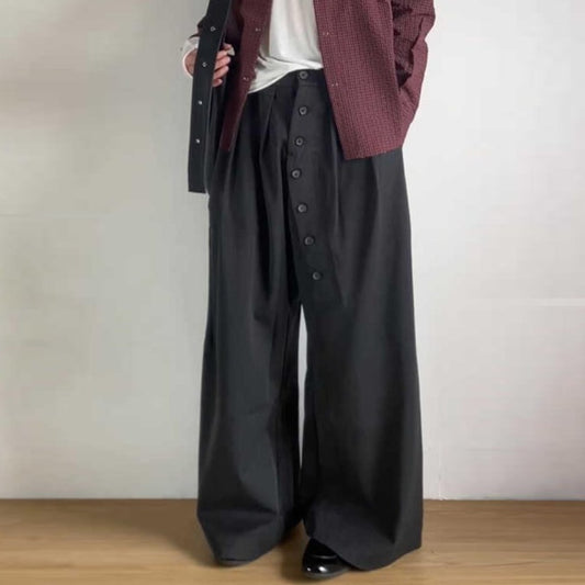 American Retro Ring Button Black Suit Pants