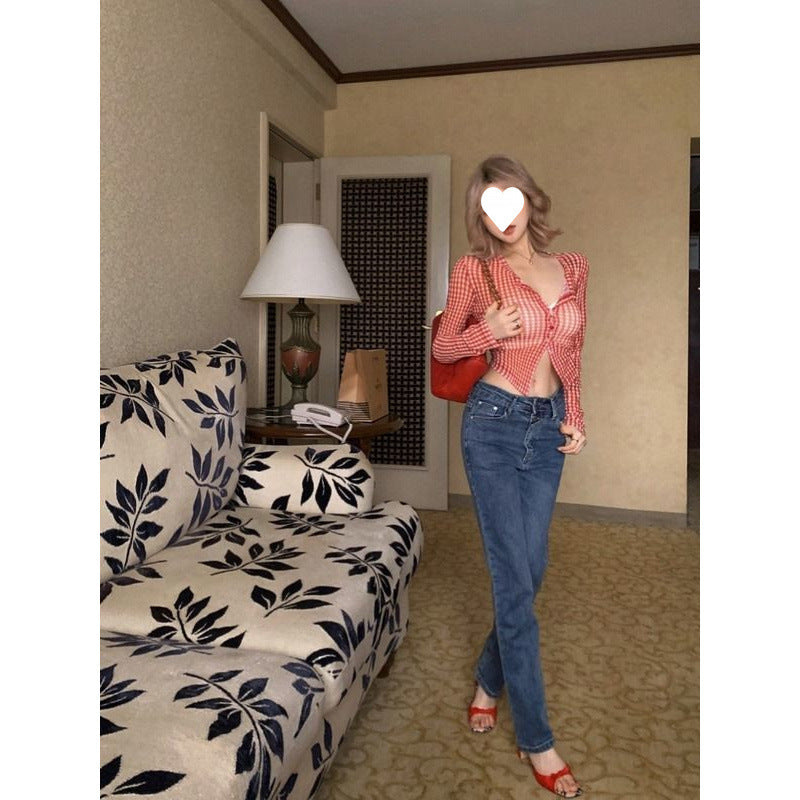 Red Plaid Long Sleeve Sunscreen Shirt