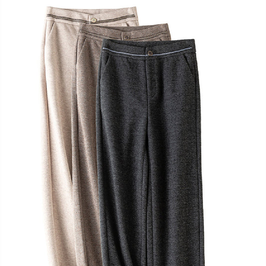 Herringbone Wool Soft And Thickened Woolen Pants Women's High Waist Wide Leg Pants