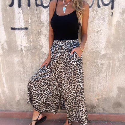 High Waist Leopard-print Printed Loose Casual Wide-leg Pants Women's Trousers