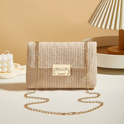 Women's Straw Lock Closed Simple Square Bag