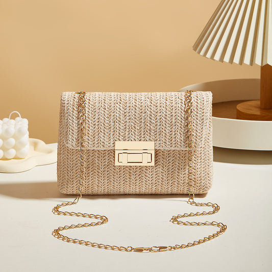 Women's Straw Lock Closed Simple Square Bag