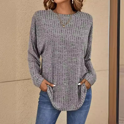 Knitted Sweater Round Neck Sunken Stripe Top Long Sleeve Loose T-shirt