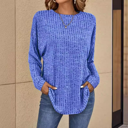 Knitted Sweater Round Neck Sunken Stripe Top Long Sleeve Loose T-shirt