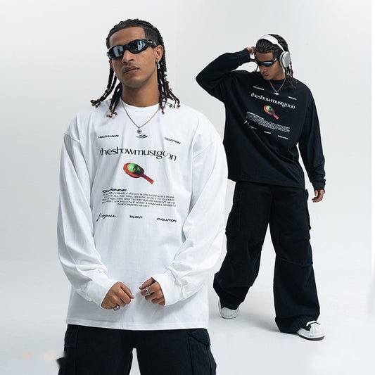 American Street Abstract Letter Printed Cotton Long-sleeved T-shirt