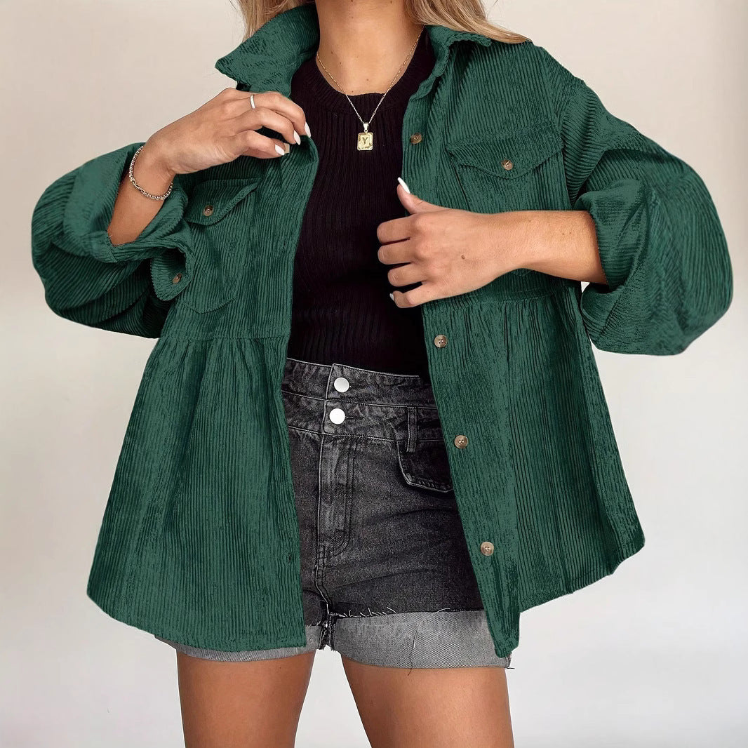 Women's Single-breasted Corduroy Pleated Jacket