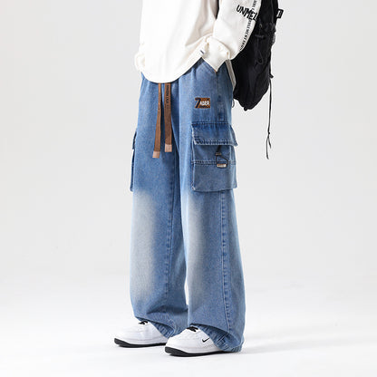 Fashion Wash Straight Cargo Jeans For Men