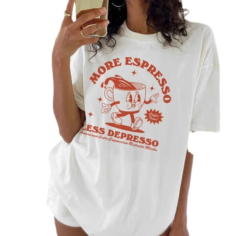 European And American Retro Printed Foreign Trade T-shirt Cute Solid Color