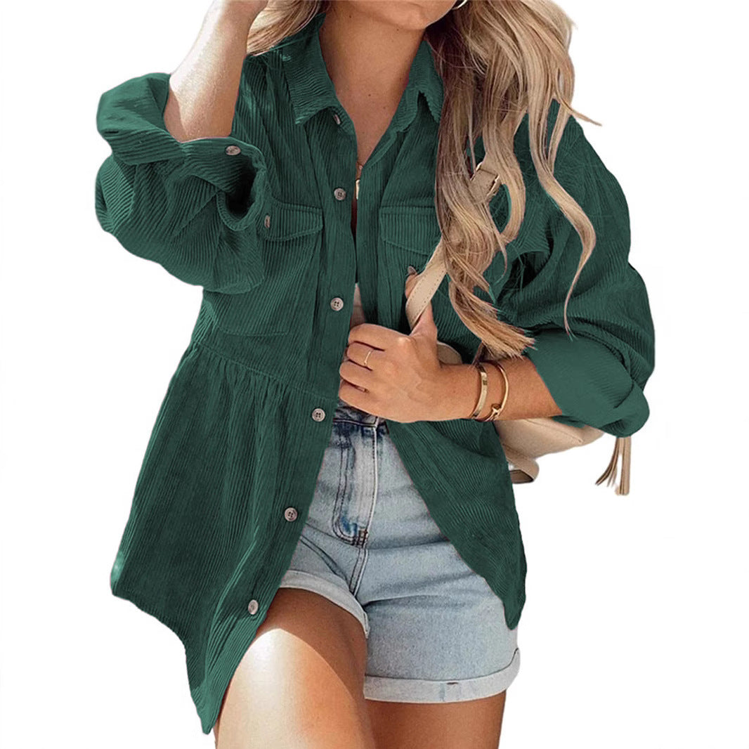 Women's Single-breasted Corduroy Pleated Jacket