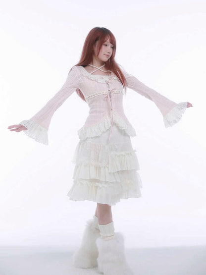 Fleece Knitted Cardigan Asymmetric Lace