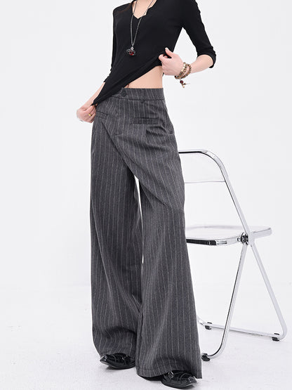 Vintage Stripe Black Suit Pants All-match Wide Leg Pants