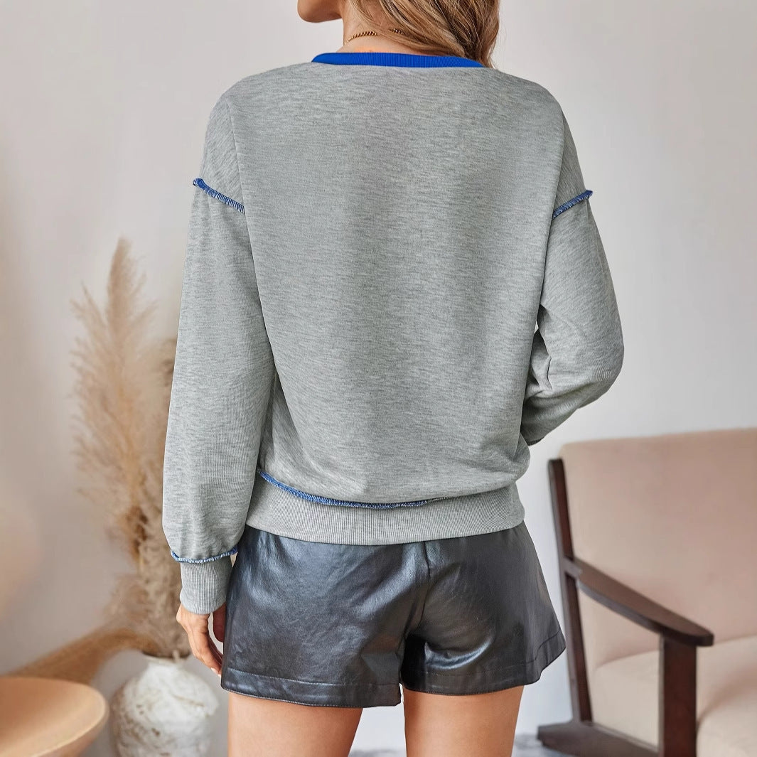 Women's Casual Fashion Color Contrast Edge Zipper Cuff Hoodie