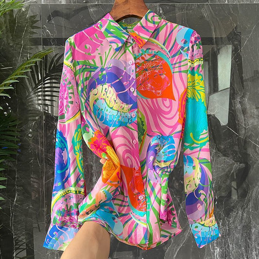 European Goods Color Silk Top
